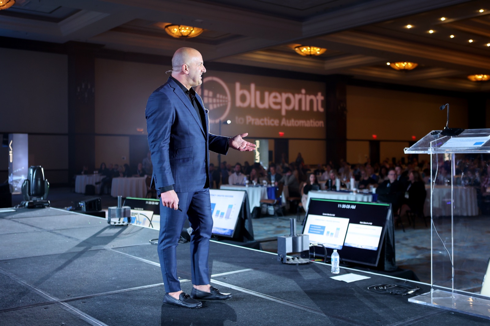 Dr. Aaron Gumm, founder of BPA, speaking on the EMX main stage