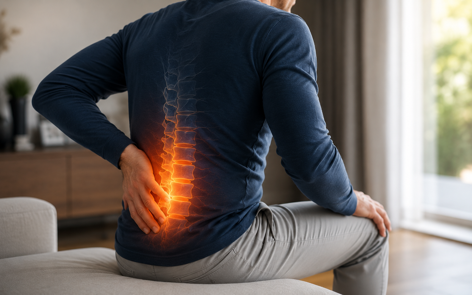 Patient with spine pain overlay, Disc and Decompression niche program