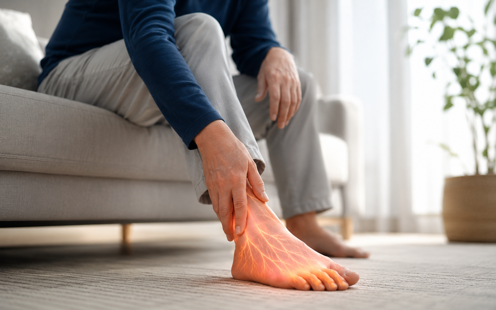 Patient holding foot with nerve pain, Neuropathy niche program